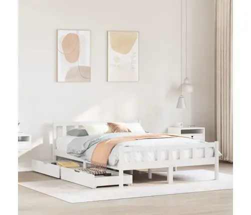 Gulta Bez Matrača, Balts, 150X200 Cm, Priedes Masīvkoks Vidaxl