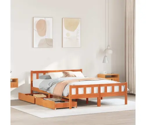 Gulta Bez Matrača, Vaska Brūnas, 150X200 Cm, Priedes Masīvkoks Vidaxl