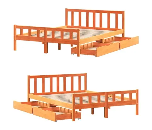 Gulta Bez Matrača, Vaska Brūnas, 160X200 Cm, Priedes Masīvkoks Vidaxl