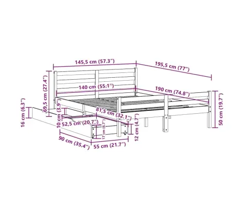 Gulta Bez Matrača, 140X190 Cm, Priedes Masīvkoks Vidaxl