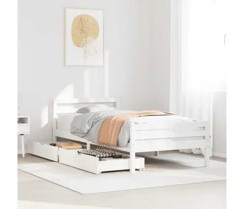 Voodi Ilma Madratsita, Valge, 100 X 200 cm Männipuit