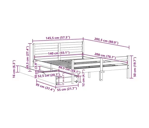 Gulta Bez Matrača, 140X200 Cm, Priedes Masīvkoks Vidaxl