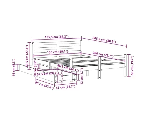 Lovos Rėmas Be Čiužinio, Baltas, 150X200cm Pušies Masyvas