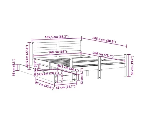 Lovos Rėmas Be Čiužinio, 160X200cm Pušies Medienos Masyvas