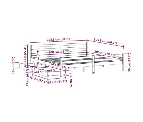Voodiraam Ilma Madratsita, Valge, 200 X 200 cm Männipuit