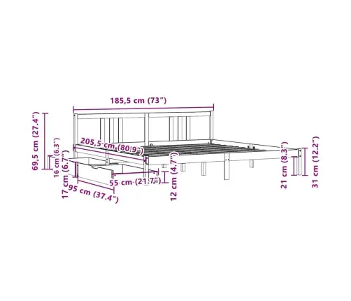 Lovos Rėmas Be Čiužinio, 180X200cm Pušies Medienos Masyvas