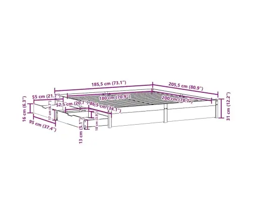 Voodiraam Ilma Madratsita, 180 X 200 cm Männipuit
