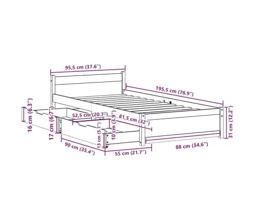 Gulta Bez Matrača, Balts, 90X190 Cm, Priedes Masīvkoks Vidaxl