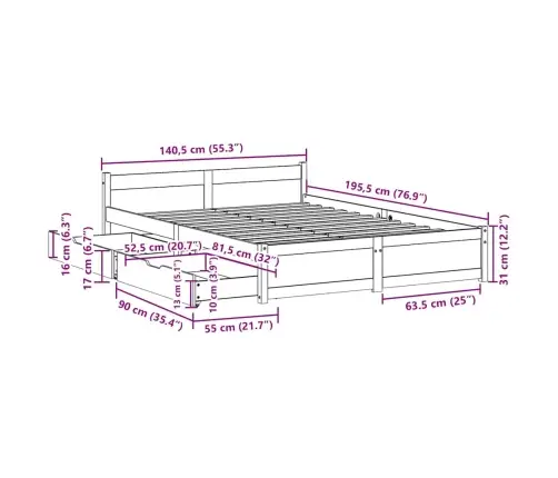 Lovos Rėmas Be Čiužinio, 135X190cm Pušies Medienos Masyvas