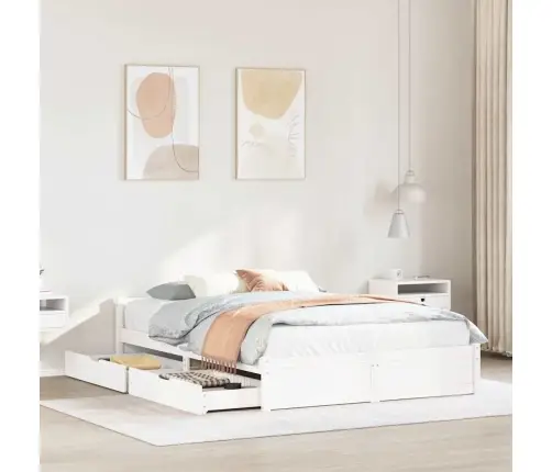 Gulta Bez Matrača, Balts, 140X190 Cm, Priedes Masīvkoks Vidaxl