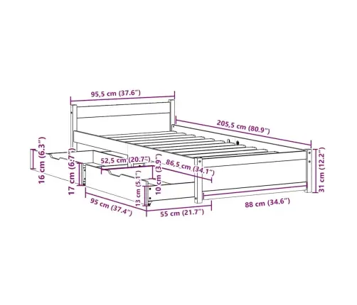 Gulta Bez Matrača, 90X200 Cm, Priedes Masīvkoks Vidaxl