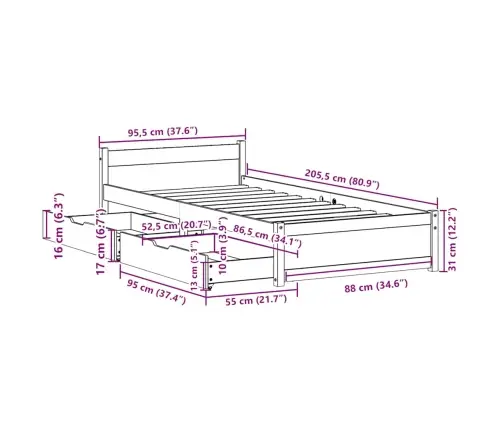Lovos Rėmas Be Čiužinio, Baltas, 90X200cm Pušies Masyvas