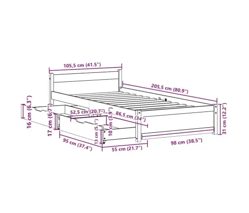 Voodi Ilma Madratsita, 100 X 200 cm Männipuit