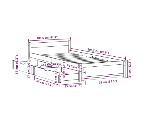 Gulta Bez Matrača, Balts, 100X200 Cm, Priedes Masīvkoks Vidaxl