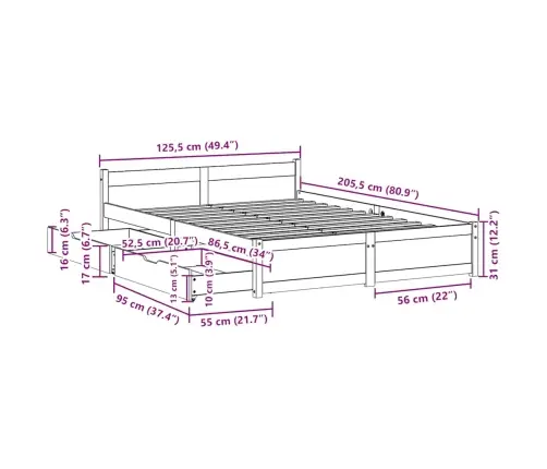 Voodi Ilma Madratsita, 120 X 200 cm Männipuit