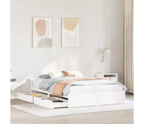 Gulta Bez Matrača, Balts, 150X200 Cm, Priedes Masīvkoks Vidaxl