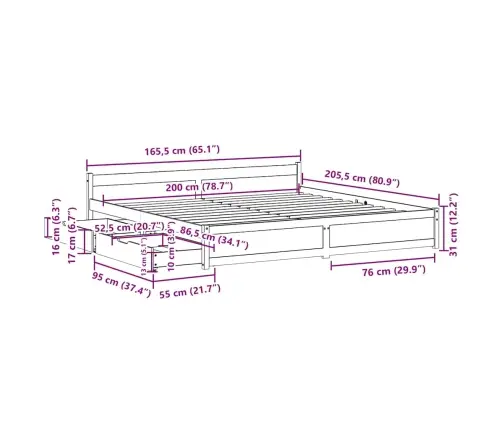 Voodiraam Ilma Madratsita, 160 X 200 cm Männipuit