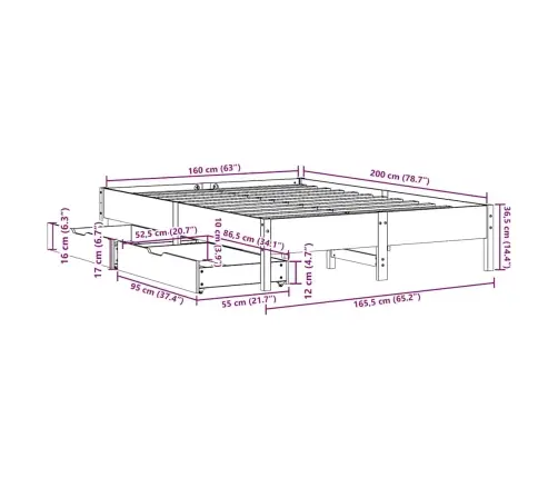 Lovos Rėmas Be Čiužinio, 160X200cm Pušies Medienos Masyvas