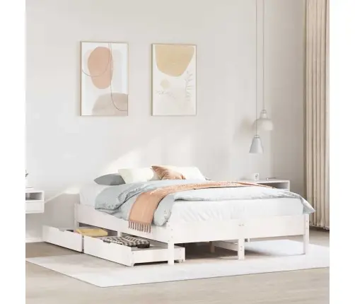 Gulta Bez Matrača, Balts, 140X200 Cm, Priedes Masīvkoks Vidaxl