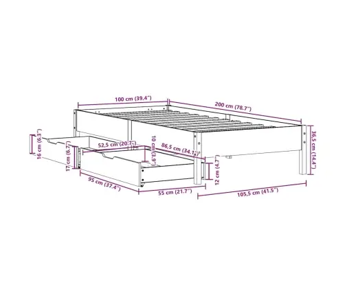 Gulta Bez Matrača, 100X200 Cm, Priedes Masīvkoks Vidaxl