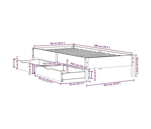 Lovos Rėmas Be Čiužinio, Vaško Ruda, 90X200cm Pušies Masyvas