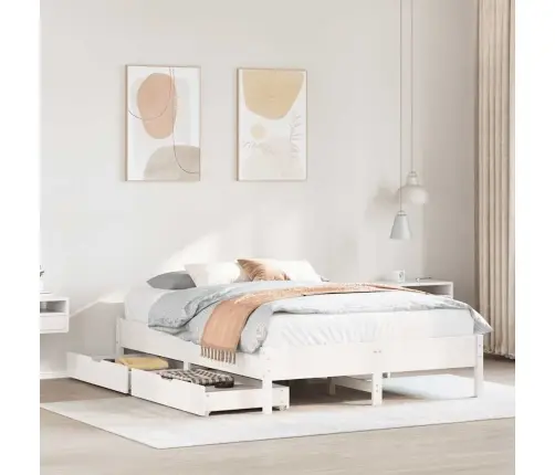 Gulta Bez Matrača, Balts, 140X190 Cm, Priedes Masīvkoks Vidaxl