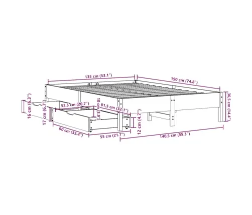 Lovos Rėmas Be Čiužinio, 135X190cm Pušies Medienos Masyvas