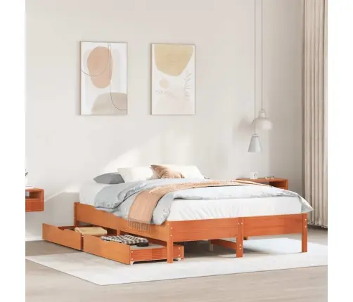 Gulta Bez Matrača, Vaska Brūnas, 135X190 Cm, Priedes Masīvkoks Vidaxl