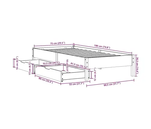 Lovos Rėmas Su Be Čiužinio, Ruda, 75X190cm Pušies Masyvas