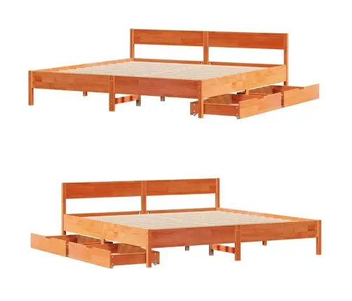 Gulta Bez Matrača, Vaska Brūnas, 180X200 Cm, Priedes Masīvkoks Vidaxl