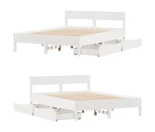 Gulta Bez Matrača, Balts, 150X200 Cm, Priedes Masīvkoks Vidaxl