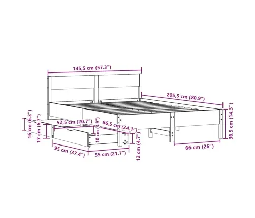 Voodiraam Ilma Madratsita, Valge, 140 X 200 cm Männipuit