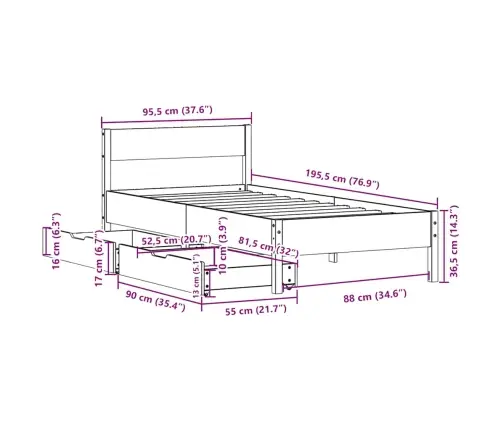 Lovos Rėmas Be Čiužinio, Balta, 90X190cm Pušies Masyvas