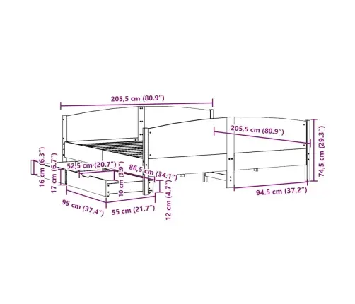 Voodiraam Ilma Madratsita, Valge, 200 X 200 cm Männipuit