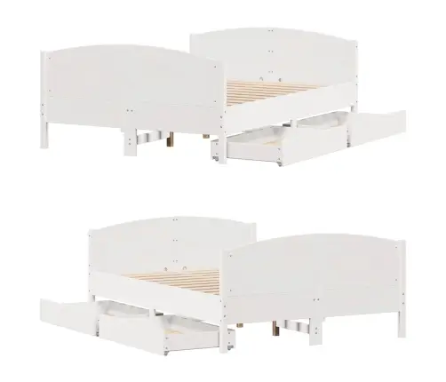 Gulta Bez Matrača, Balts, 135X190 Cm, Priedes Masīvkoks Vidaxl