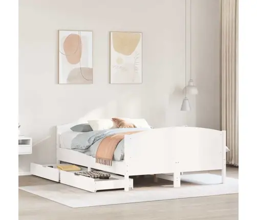 Gulta Bez Matrača, Balts, 135X190 Cm, Priedes Masīvkoks Vidaxl