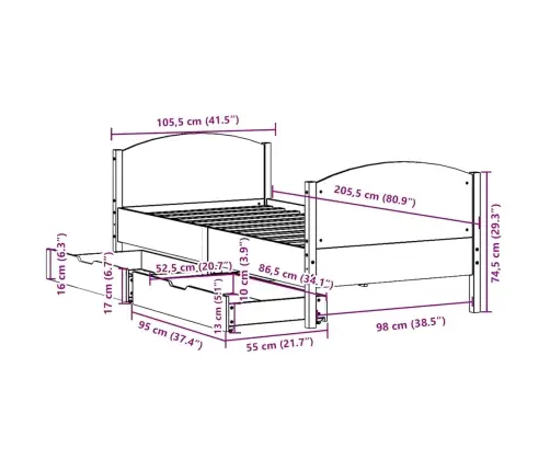 Gulta Bez Matrača, 100X200 Cm, Priedes Masīvkoks Vidaxl