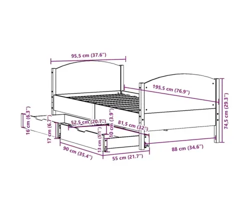 Voodiraam Ilma Madratsita, Valge, 90 X 190 cm Männipuit