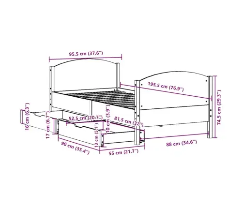 Gulta Bez Matrača, Vaska Brūnas, 90X190 Cm, Priedes Masīvkoks Vidaxl