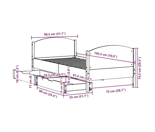 Lovos Rėmas Su Be Čiužinio, 75X190cm Pušies Masyvas