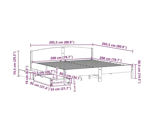 Gulta Bez Matrača, 200X200 Cm, Priedes Masīvkoks Vidaxl