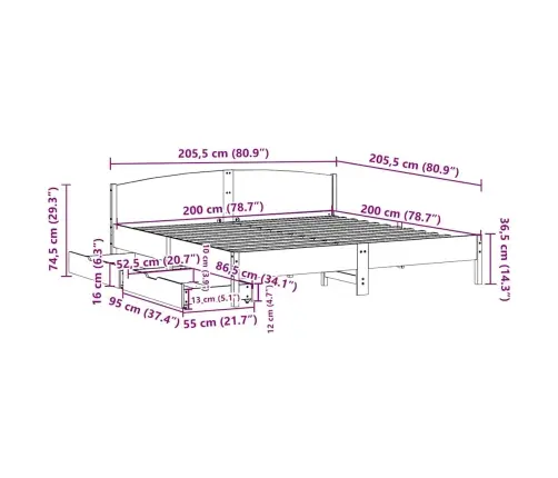Voodiraam Ilma Madratsita, Vahapruun, 200 X 200 cm Männipuit