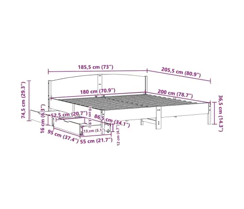 Gulta Bez Matrača, 180X200 Cm, Priedes Masīvkoks Vidaxl