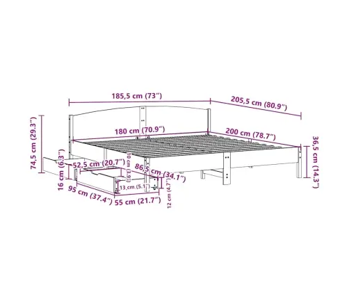 Lovos Rėmas Be Čiužinio, Vaško Rudas, 180X200cm Pušies Masyvas