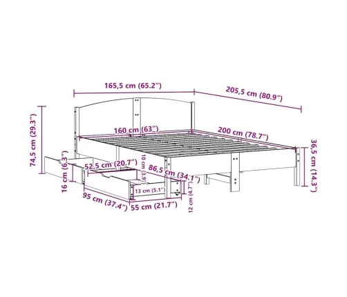 Gulta Bez Matrača, 160X200 Cm, Priedes Masīvkoks Vidaxl