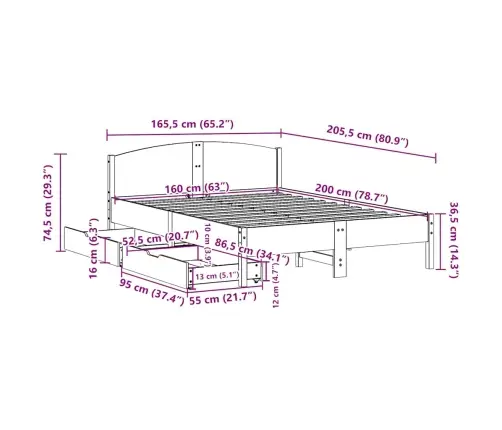 Lovos Rėmas Be Čiužinio, Baltas, 160X200cm Pušies Masyvas
