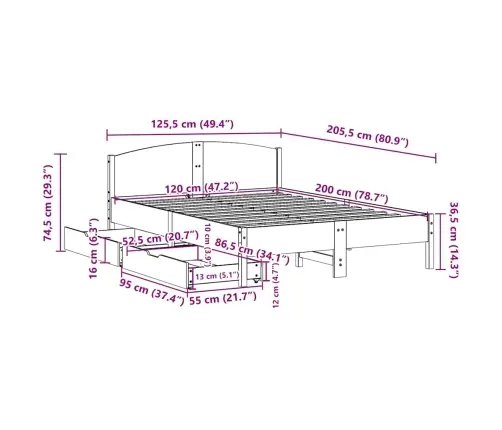 Lovos Rėmas Be Čiužinio, Vaško Ruda, 120X200cm Pušis