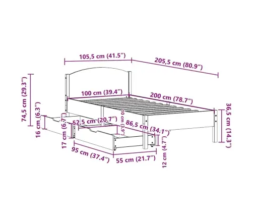 Lovos Rėmas Be Čiužinio, Baltas, 100X200cm Pušies Masyvas