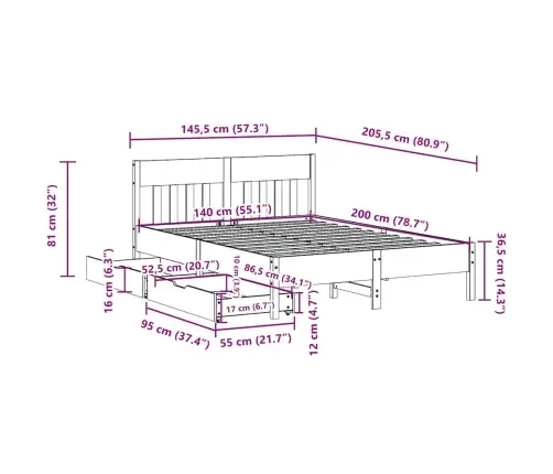Lovos Rėmas Be Čiužinio, 140X200cm Pušies Medienos Masyvas