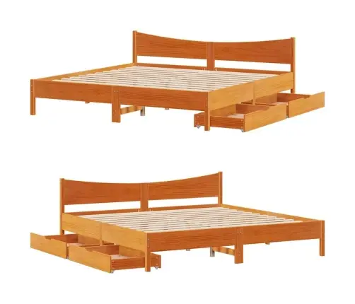 Gultas Rāmis Ar Atvilktnēm, Vaska Brūnas, 200X200 Cm, Priede Vidaxl